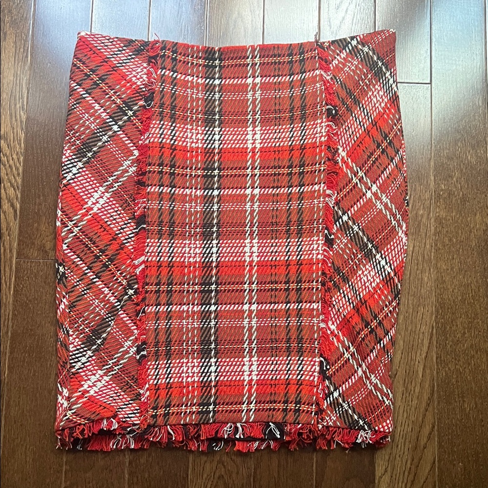Hilary Radley Red and White Plaid Tartan style Pencil Skirt Sz M